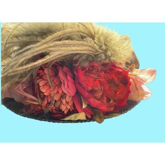Vtg Hopeless Romantic Hunter Green Velvet & Roses Hat Made In USA Handfinished - Picture 6 of 14